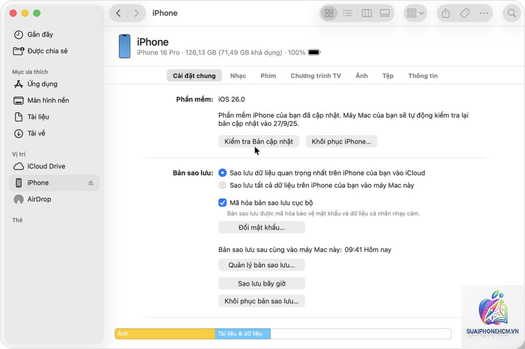 iPhone Finder không update iOS