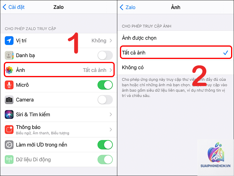 zalo không hiển thị hình ảnh trên iphone