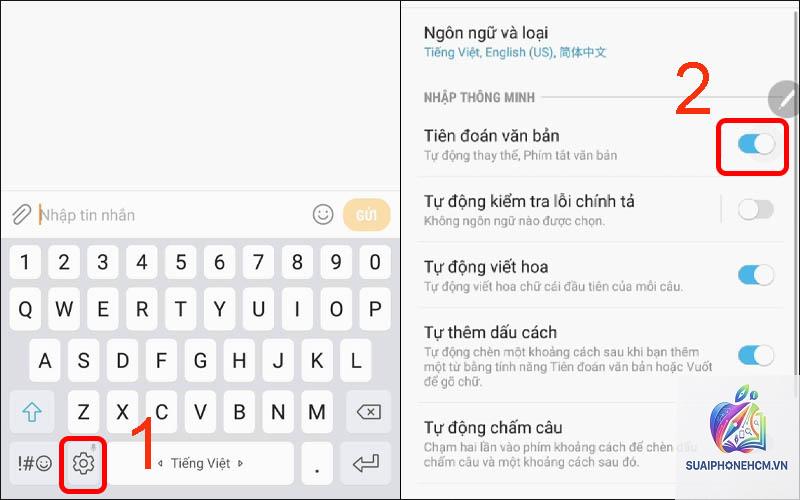 cách bật tiên đoán văn bản trên điện thoại