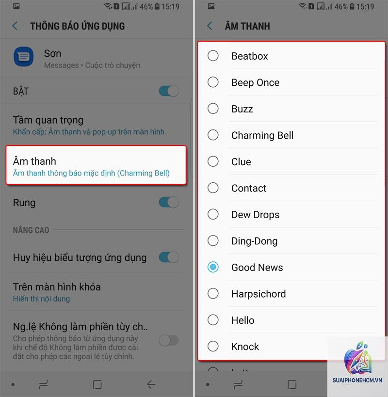 cách đặt âm báo riêng cho từng liên hệ