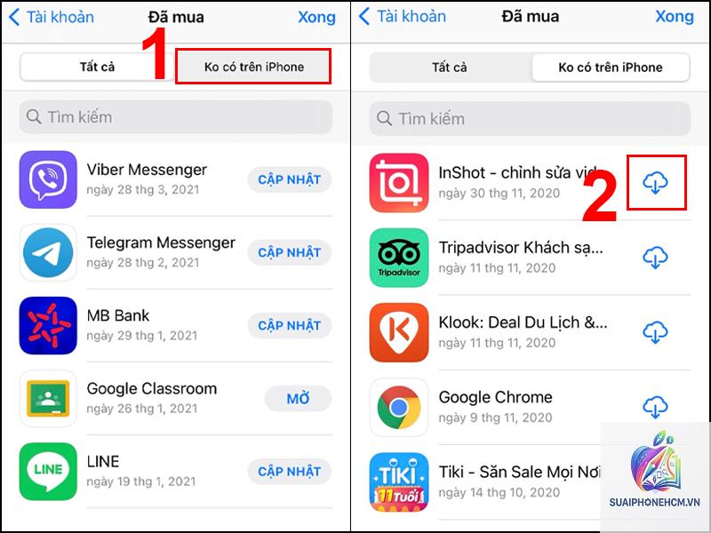 cách tải lại ứng dụng đã mua